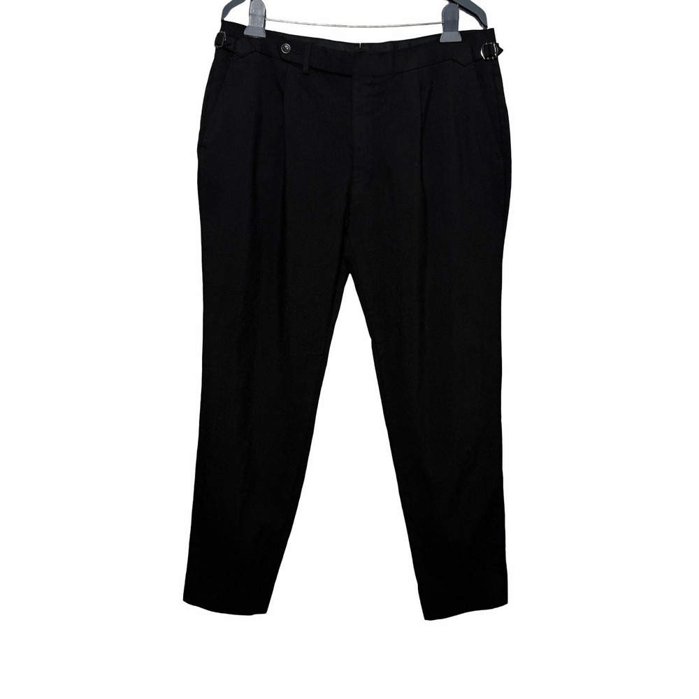SuitSupply Men's Vigo ZC Wool Pants 36x28 Black Pleated Side Tabs Tapered